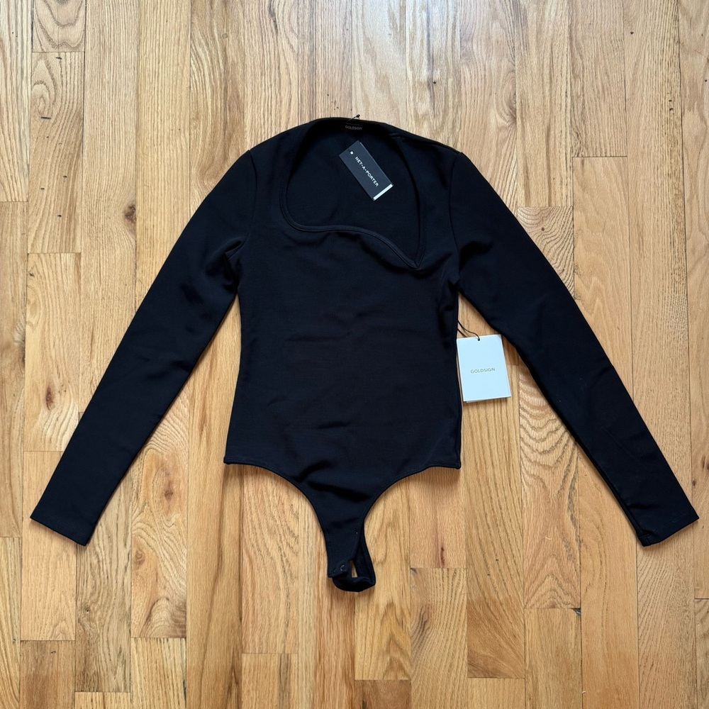 GOLDSIGN The Esme Asymmetric Stretch-Knit Bodysuit in Black